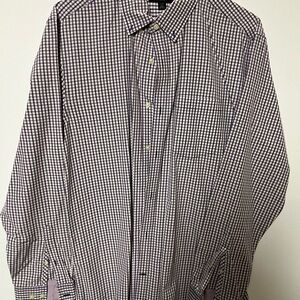 BANANA REPUBLIC PURPLE/LIGHT BLACK/WHITE CHECKED SHIRT